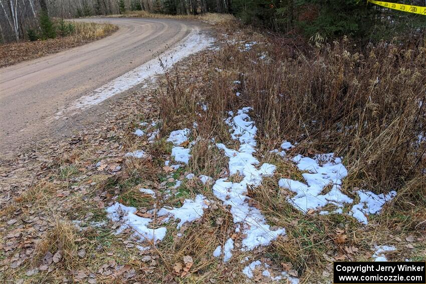 Scattered debris from the Jordan Locher / Tom Addison Subaru Impreza 2.5RS after rolling on SS1.