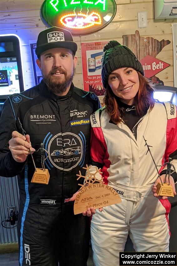 Kyle Tilley and Sarah Freeze pose with their trophies for winning the event.