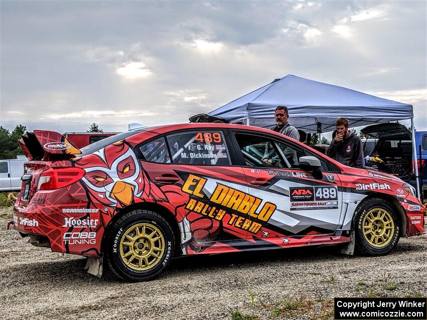 Matt Dickinson / Glen Ray Subaru WRX STi heads through tech before the start of the event.