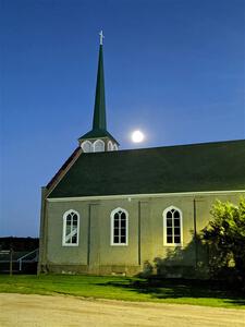 St. Catherine's Catholic Church after sundown.