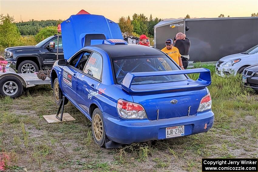 Josh Armantrout / Dan Kelly Subaru WRX STi after day one of the rally.