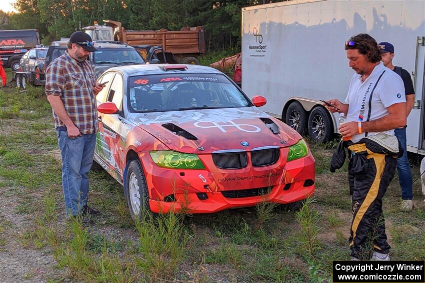 George Hammerbeck / Lewis May BMW 335xi after day one of the rally.