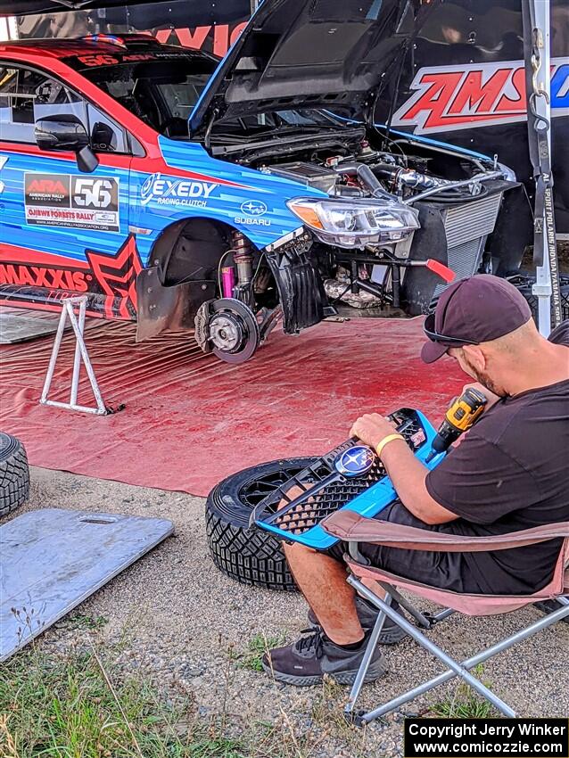 Jeff Seehorn / Matt James Subaru WRX STi after day one of the rally.