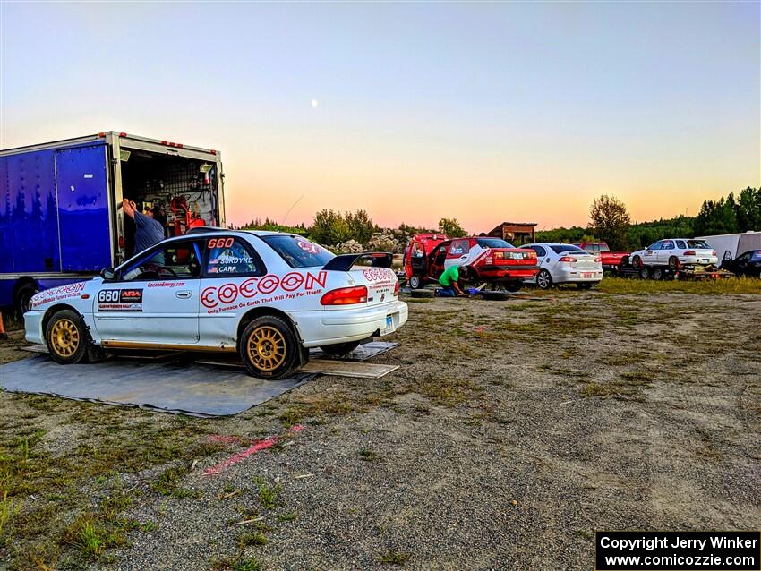 Chuck Surdyke / Cameron Carr Subaru Impreza after day one of the rally.