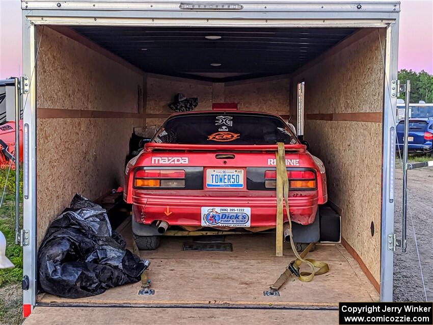 Al Dantes, Jr. / Andrew Sims Mazda RX-7 LS after day one of the rally.