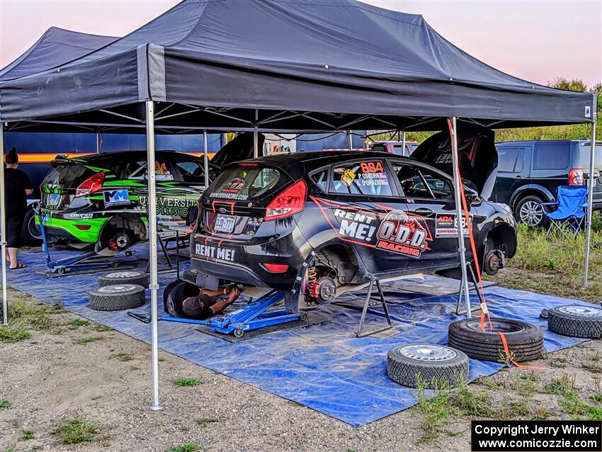 Paul Dickinson / Alison LaRoza Ford Fiesta and Andre D'Orazio / Preston Osborn Ford Fiesta R1 after day one of the rally.