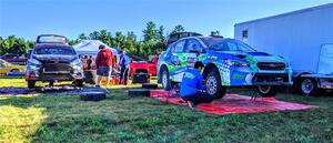 Ryan Sanders / Oliver Smith Ford Fiesta ST and Rob Sanders / Boyd Smith Subaru WRX STi prior to the start of day two.