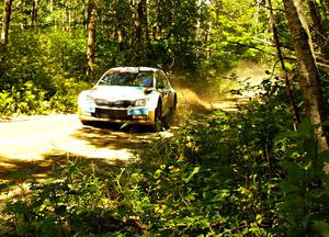 Barry McKenna / Leon Jordan Skoda Fabia at speed on SS10, Strawberrry Mountain II.