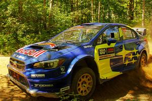 Brandon Semenuk / John Hall Subaru WRX STi at speed on SS10, Strawberrry Mountain II.