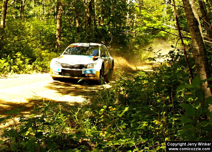 Barry McKenna / Leon Jordan Skoda Fabia at speed on SS10, Strawberrry Mountain II.