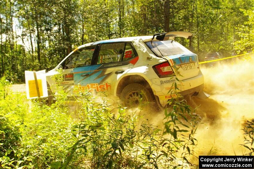 Barry McKenna / Leon Jordan Skoda Fabia at speed on SS10, Strawberrry Mountain II.