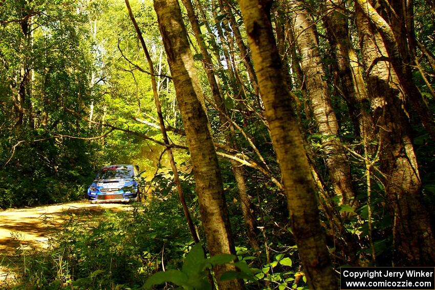 Brandon Semenuk / John Hall Subaru WRX STi at speed on SS10, Strawberrry Mountain II.