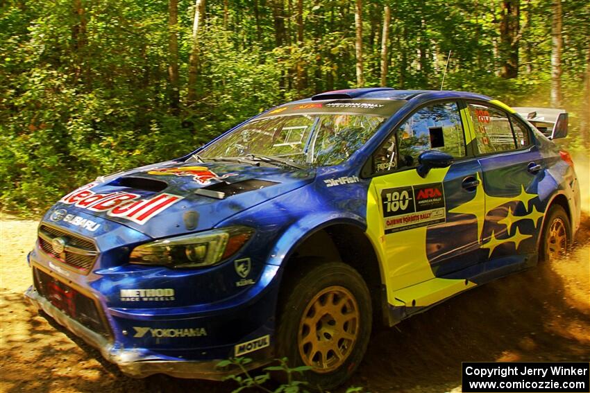 Brandon Semenuk / John Hall Subaru WRX STi at speed on SS10, Strawberrry Mountain II.