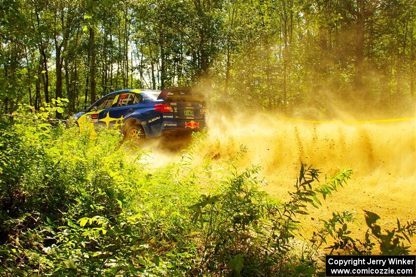 Brandon Semenuk / John Hall Subaru WRX STi at speed on SS10, Strawberrry Mountain II.