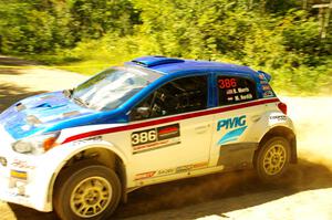 Brad Morris / Michael Hordijk Mitsubishi Mirage at speed on SS10, Strawberrry Mountain II.