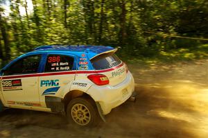 Brad Morris / Michael Hordijk Mitsubishi Mirage at speed on SS10, Strawberrry Mountain II.