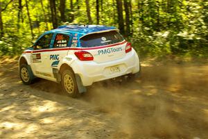 Brad Morris / Michael Hordijk Mitsubishi Mirage at speed on SS10, Strawberrry Mountain II.