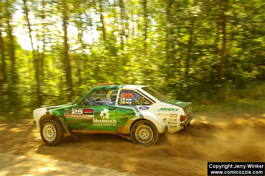 Seamus Burke / Martin Brady Ford Escort at speed on SS10, Strawberrry Mountain II.