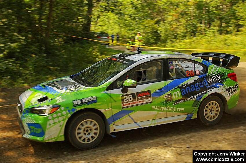 Rob Sanders / Boyd Smith Subaru WRX STi at speed on SS10, Strawberrry Mountain II.