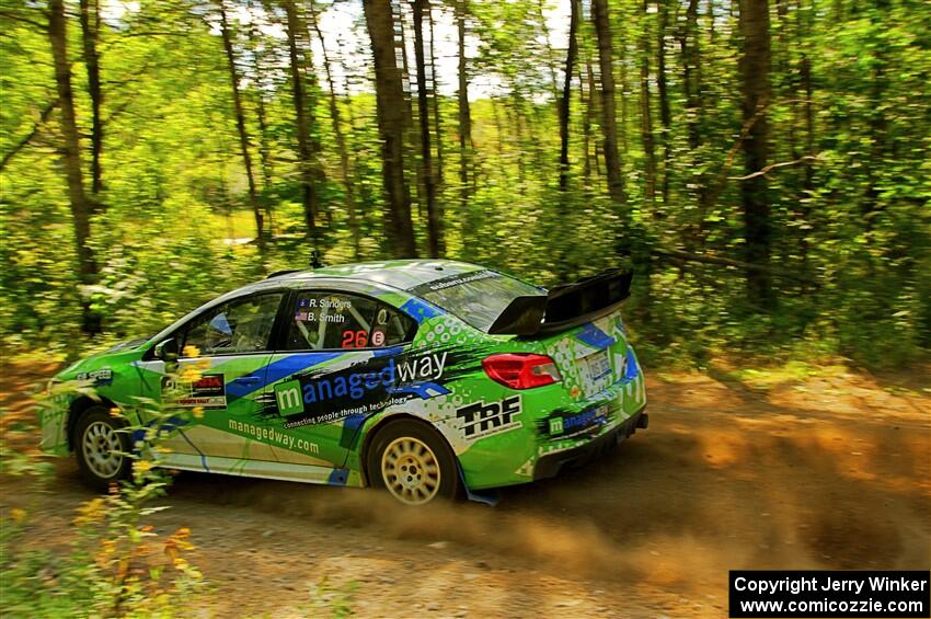 Rob Sanders / Boyd Smith Subaru WRX STi at speed on SS10, Strawberrry Mountain II.