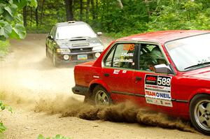 Gabe Jacobsohn / Zach Pfeil BMW 325e and Kristian Rue / Mark Rue Subaru Impreza 2.5RS on SS1, Steamboat I.