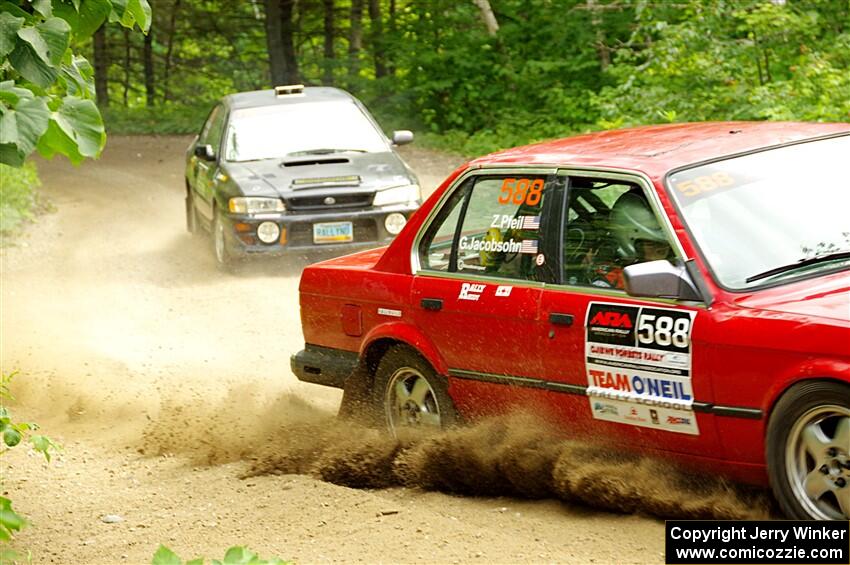 Gabe Jacobsohn / Zach Pfeil BMW 325e and Kristian Rue / Mark Rue Subaru Impreza 2.5RS on SS1, Steamboat I.