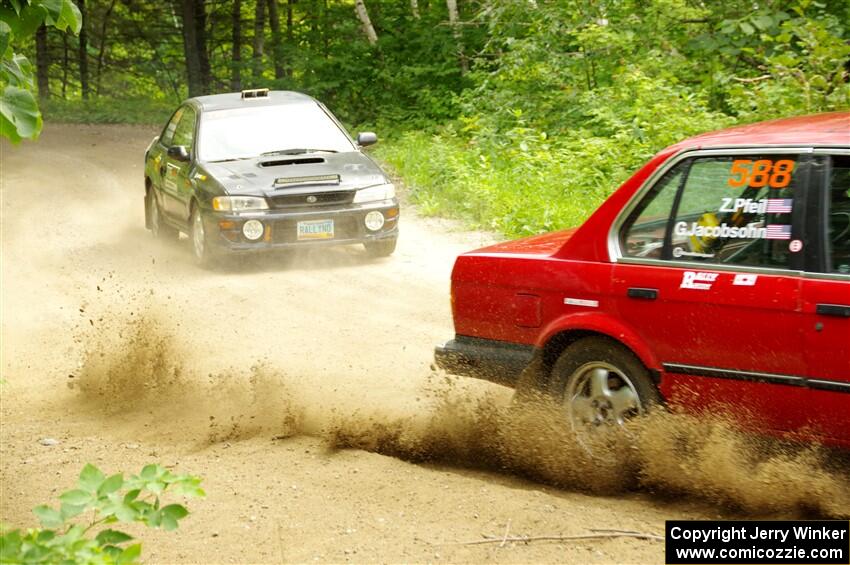 Gabe Jacobsohn / Zach Pfeil BMW 325e and Kristian Rue / Mark Rue Subaru Impreza 2.5RS on SS1, Steamboat I.