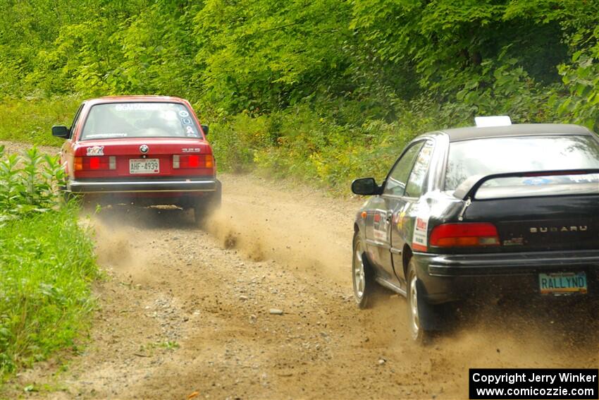 Gabe Jacobsohn / Zach Pfeil BMW 325e and Kristian Rue / Mark Rue Subaru Impreza 2.5RS on SS1, Steamboat I.