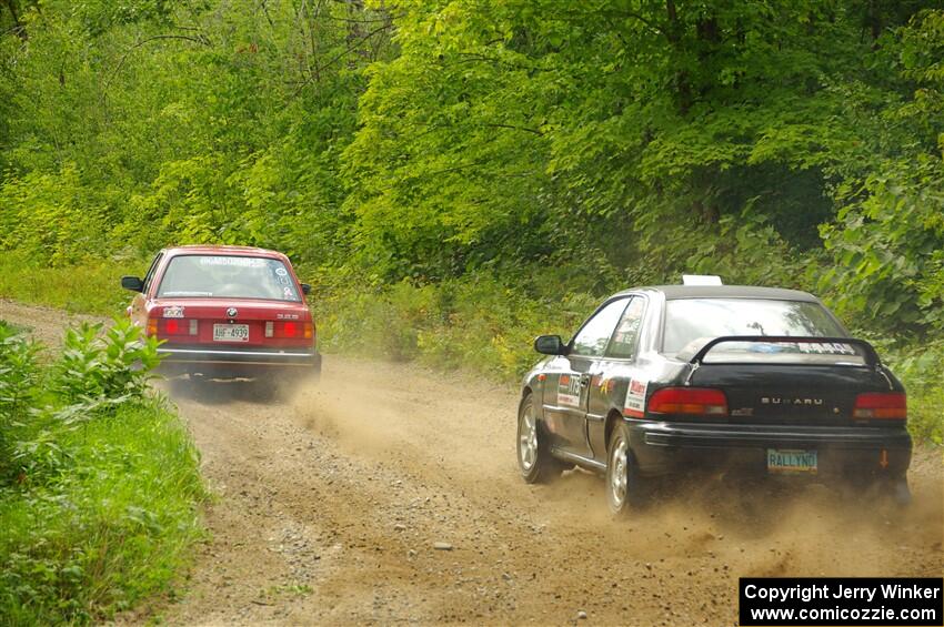 Gabe Jacobsohn / Zach Pfeil BMW 325e and Kristian Rue / Mark Rue Subaru Impreza 2.5RS on SS1, Steamboat I.