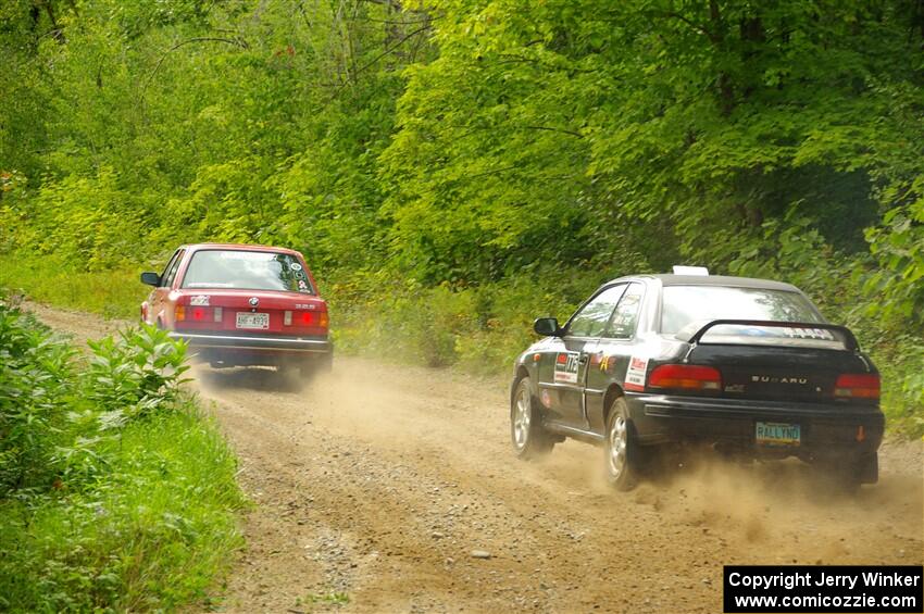 Gabe Jacobsohn / Zach Pfeil BMW 325e and Kristian Rue / Mark Rue Subaru Impreza 2.5RS on SS1, Steamboat I.