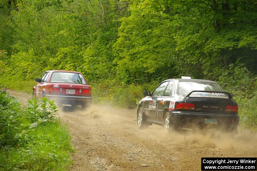 Gabe Jacobsohn / Zach Pfeil BMW 325e and Kristian Rue / Mark Rue Subaru Impreza 2.5RS on SS1, Steamboat I.