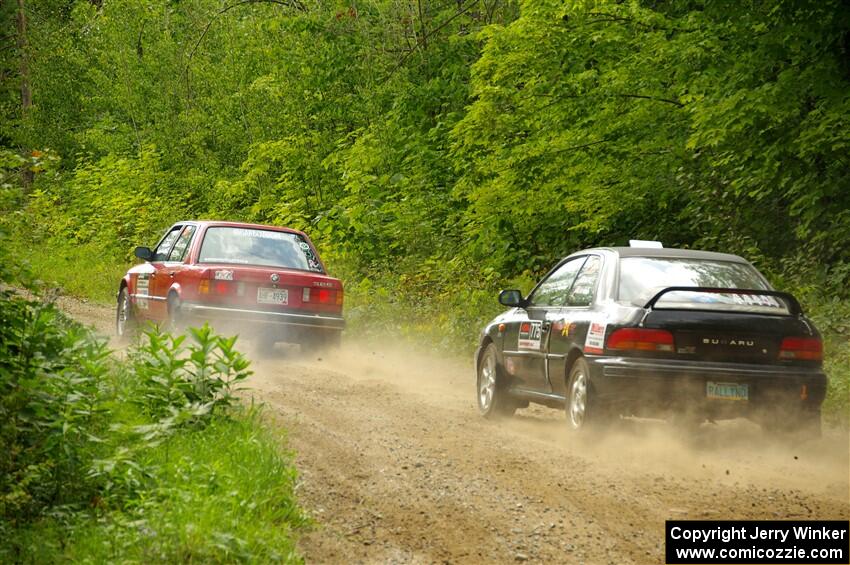 Gabe Jacobsohn / Zach Pfeil BMW 325e and Kristian Rue / Mark Rue Subaru Impreza 2.5RS on SS1, Steamboat I.