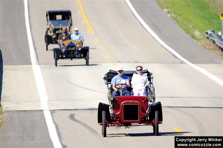 Jeff Berdass' 1908 Cadillac, Vince Smith's 1912 Maxwell and Dave Mickelson's 1911 Maxwell