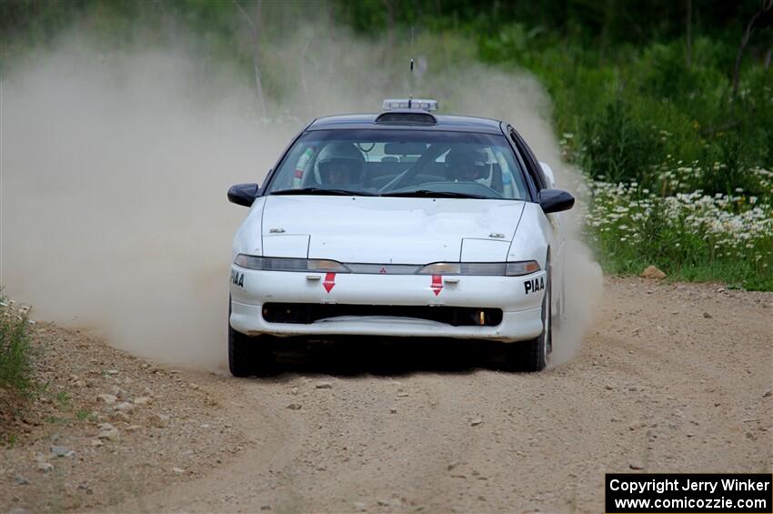 The '0' car, a Mitshibishi Eclipse GSX, does a second pass through SS1, J5 North.