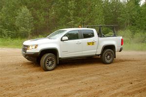 A Chevy Colorado ZR2 Pickup sweep vehicle comes through SS7, Sand Rd.