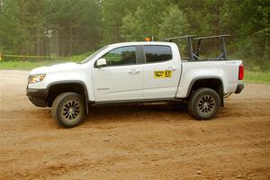 A Chevy Colorado ZR2 Pickup sweep vehicle comes through SS7, Sand Rd.