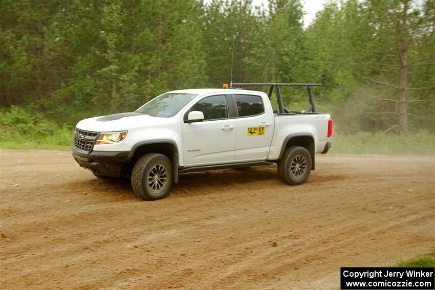 A Chevy Colorado ZR2 Pickup sweep vehicle comes through SS7, Sand Rd.