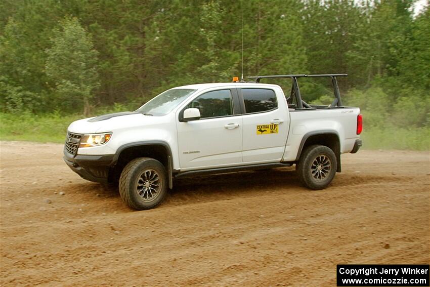 A Chevy Colorado ZR2 Pickup sweep vehicle comes through SS7, Sand Rd.