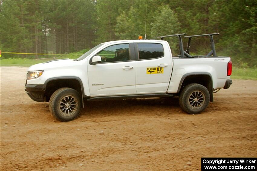 A Chevy Colorado ZR2 Pickup sweep vehicle comes through SS7, Sand Rd.