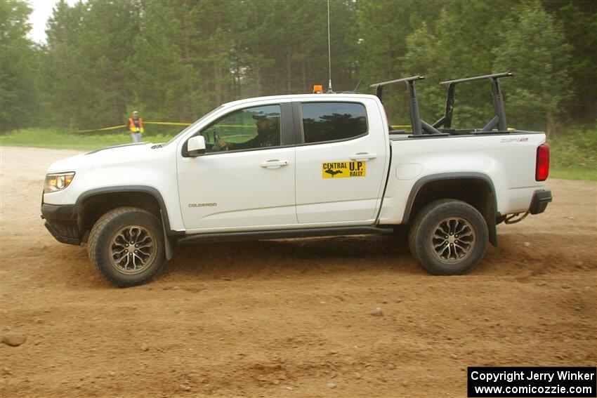 A Chevy Colorado ZR2 Pickup sweep vehicle comes through SS7, Sand Rd.