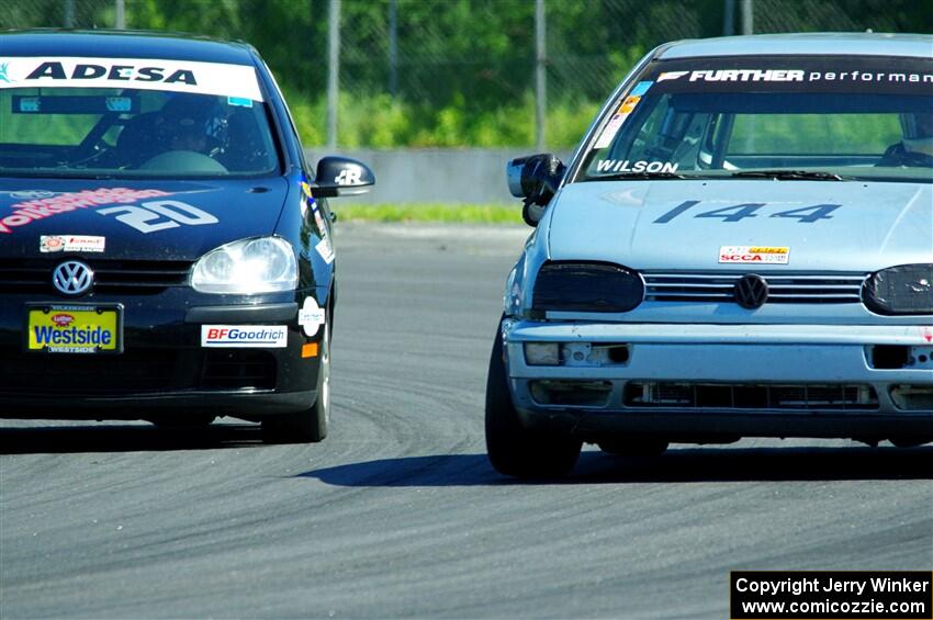 Glen Wilson's ITS VW GTI ahead of Tom Daly's T4 VW Rabbit