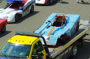 Andrea King's Spec Racer Ford 3 comes in on the flat bed.