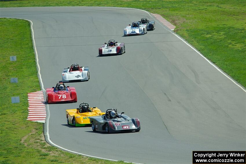 Spec Racer Ford 3s battle: Justin Elder, Matt Gray, Reid Johnson, Craig Wheatley, Ben Anderson, Russell King and Nolan Elder