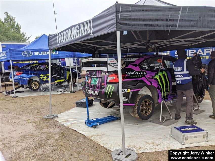 Travis Pastrana / Rhianon Gelsomino and Ken Block / Alex Gelsomino Subaru WRX STis before the event.