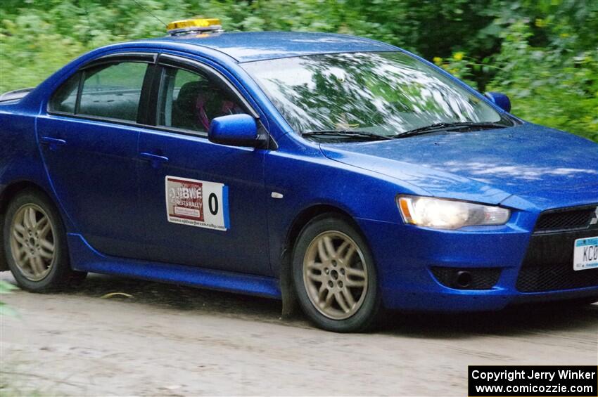 The '0' car, a Mitshibishi Lancer GTS, on SS1, Steamboat I.