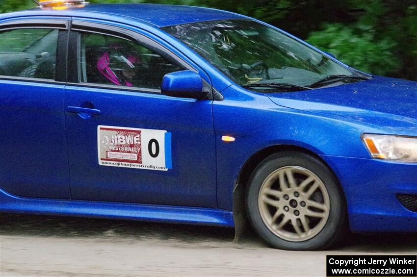 The '0' car, a Mitshibishi Lancer GTS, on SS1, Steamboat I.