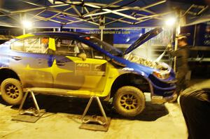 Travis Pastrana / Rhianon Gelsomino Subaru WRX STi is cleaned after day one on the stages.