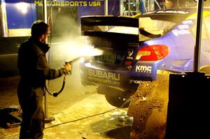 Travis Pastrana / Rhianon Gelsomino Subaru WRX STi is cleaned after day one on the stages.