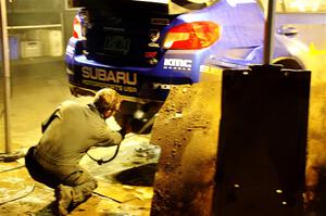 Travis Pastrana / Rhianon Gelsomino Subaru WRX STi is cleaned after day one on the stages.