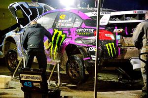 Ken Block / Alex Gelsomino Subaru WRX STi is cleaned after day one on the stages.